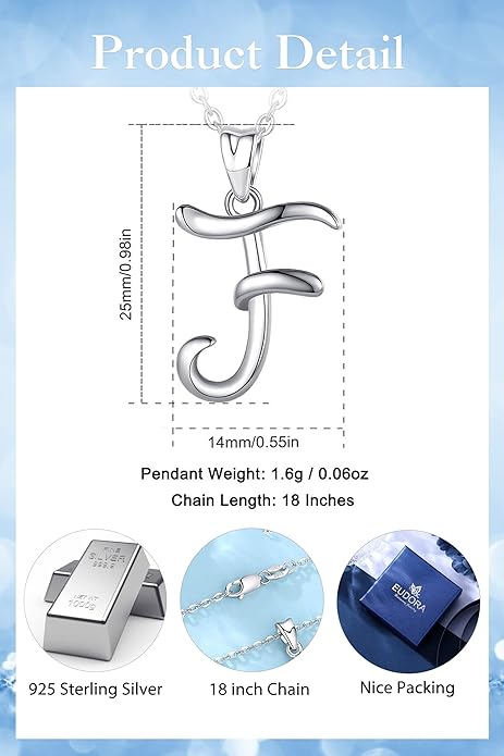 EUDORA Sterling Silver Initial Necklaces for Women, Classic 26 Letter Neckless Gifts for Girls, Sister, Mother Daughter, 18 inch Chain