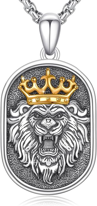 Cuoka Lion Necklace for Men Women S925 Sterling Silver King Retro Punk Gothic Hip Hop Rock Animal Lion Head Pendant Charm Jewelry Chain Necklace Viking Protection Amulet Necklaces