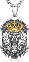 Cuoka Lion Necklace for Men Women S925 Sterling Silver King Retro Punk Gothic Hip Hop Rock Animal Lion Head Pendant Charm Jewelry Chain Necklace Viking Protection Amulet Necklaces