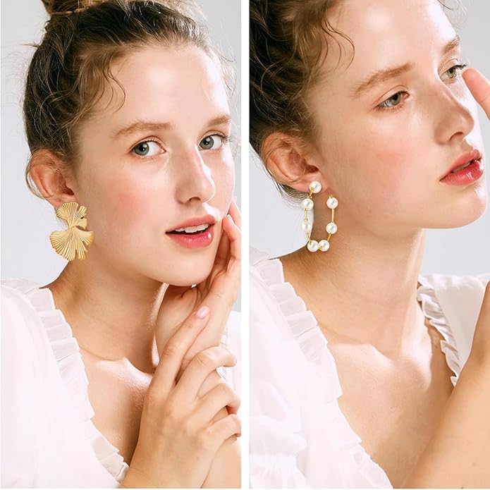 Earrings for Women, Funtopia 68 Pairs Drop Dangle Earrings, Fashion Statement Stud Earrings Pearl Earrings Set for Party Jewelry(Gold and Silver)