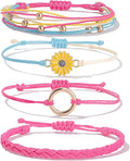 FANCY SHINY Sunflower String Bracelet Boho Braided Rope Wrap Bracelets Cute Summer Beach Surfer Jewelry for Women