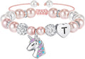 Hidepoo Valentines Gifts for Kids Girls - Unicorn Bracelets for Girls Kids, CZ Initial Unicorns Bracelet Adjustable Heart Initial Unicorn Bracelets Jewelry Birthday Gifts for Girl