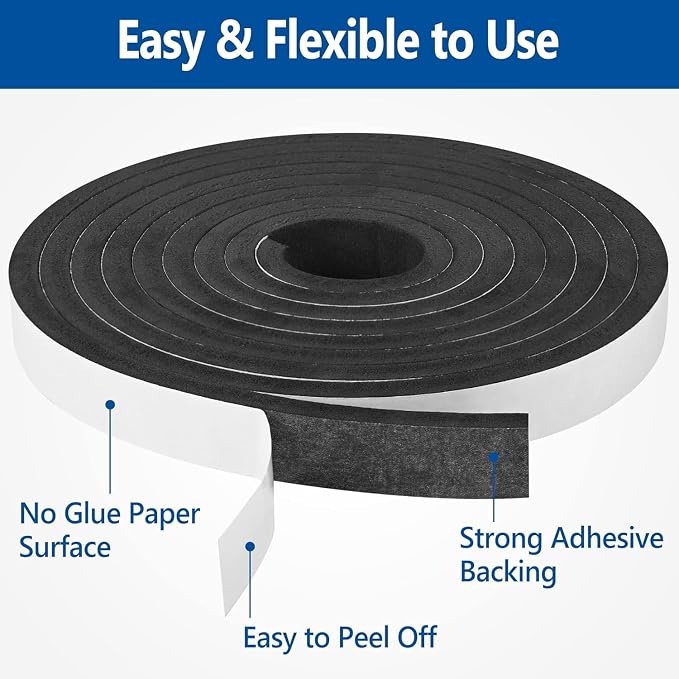 Kikerike Self Adhesive Foam Tape Weatherstrip 1/2In x 1/8In x 66Ft High Density - Image 3