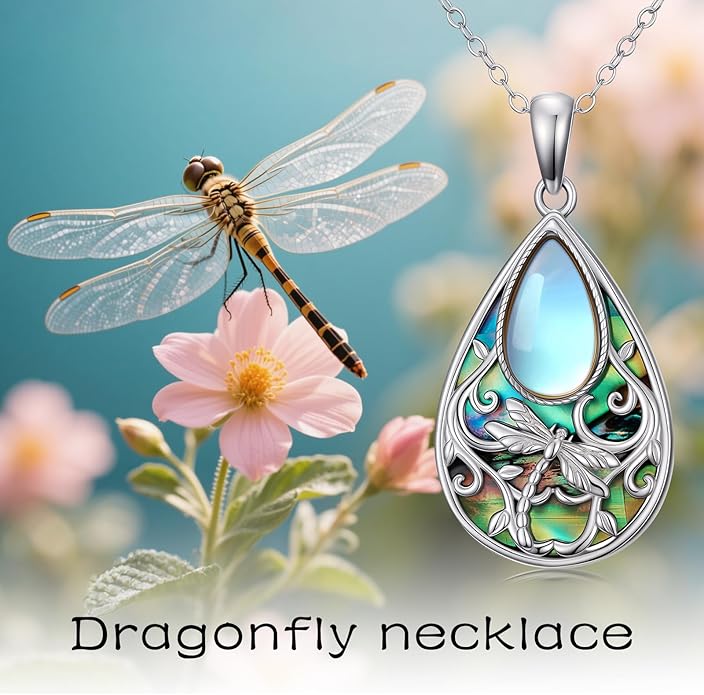 Black Onyx Necklace 925 Sterling Silver Flower Insect Pendant Teardrop Onyx Jewelry Valentines Day Birthday Gifts for Women