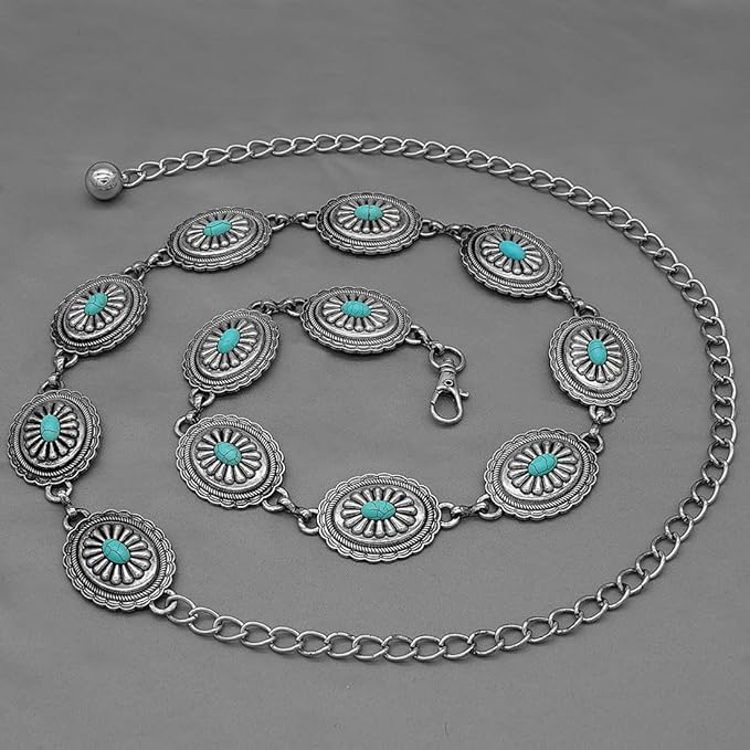 Women's Concho Chain Belt Western Cowgirl Metal Waist Chain Belt for Dress