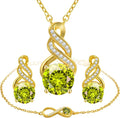 Jewelry Sets for Women-18K Gold Plated Dainty Birthstone Pendant,Trendy Necklace Earrings Infinity Bracelets Set,Ideal Jewelry Gifts for Her Mom