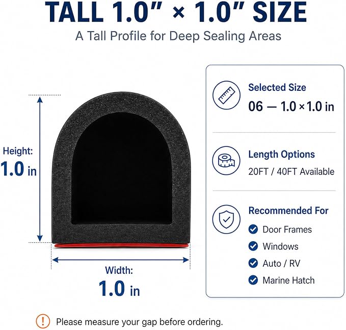 20FT Silicone Weather Stripping Door Seal, 1.0 x 1.0 Inch, deep gaps - Image 2