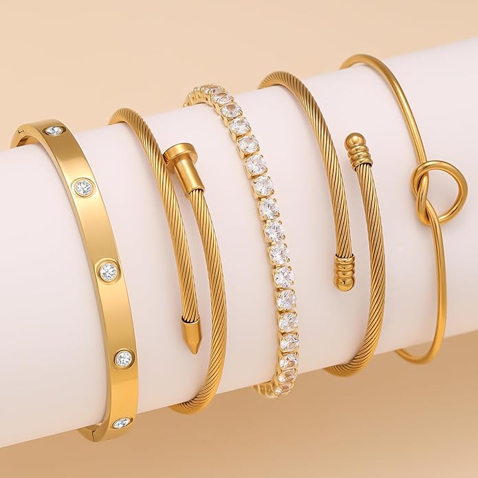 18 K Gold Plated Love Bangle Bracelet Stack Cuff Jewelry for Women Jewelry Set for Women Gift with Box