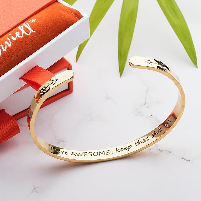 Carviell Engraved Cuff Bracelets for Women – Inspirational, Friendship, Love, Mom, Daughter, Sister, Christian, Graduation, Memorial & Wedding Gifts – 80+ Phrases – Stainless Steel, Gift-Ready