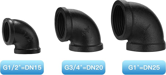 1/2" Black Threaded Elbow, 20 Pack DN15 Female Threaded Cast Malleable Iron - Image 3