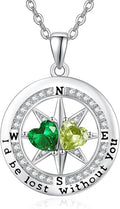 Compass Necklace for Women, Exquisite S925 Valentines Day Anniversary Birthday Gifts for Wife Her Double Birthstone Pendant Jewelry ‘I'd be Lost Without You’