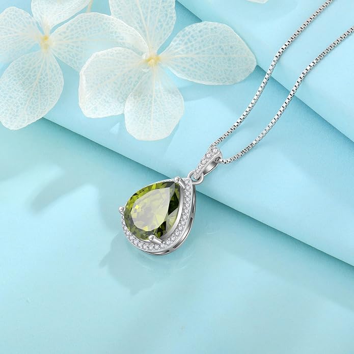 FJ Teardrop Pendant Necklace 925 Sterling Silver Birthstone Jewelry Gifts for Women
