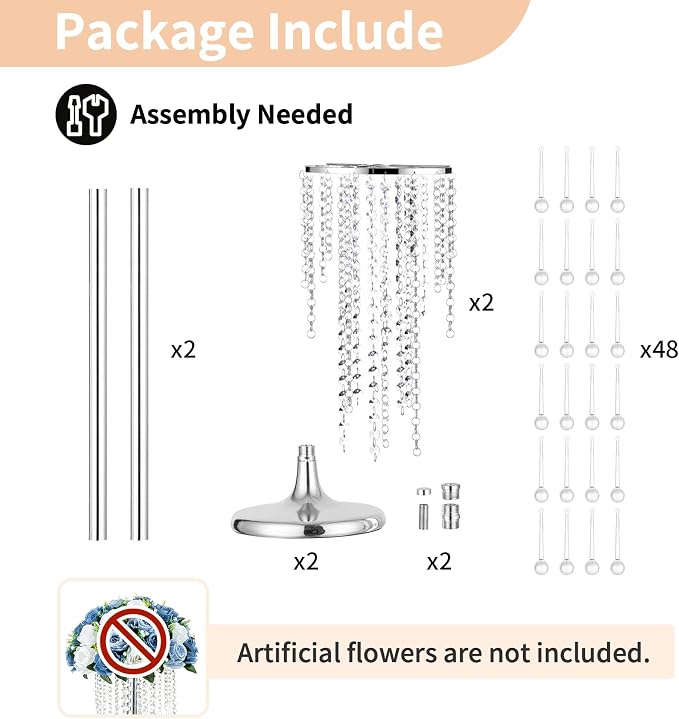 NUPTIO Tall Silver Centerpiece for Table, for Flowers Arrangement, Anniversary - Image 4