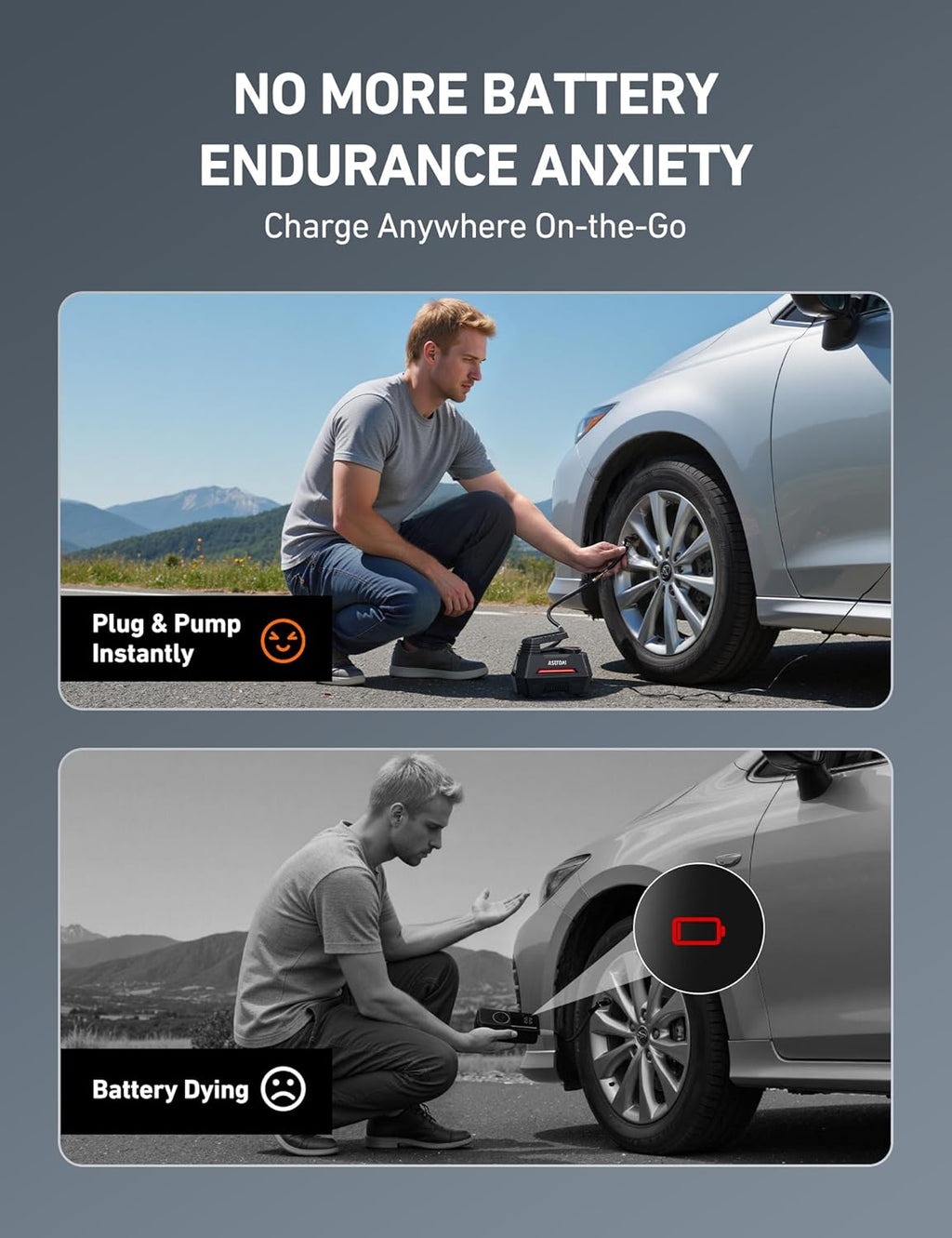 AstroAI Tire Inflator Portable Air Compressor Tire Air Pump for Car Tires - Car Accessories, 9.8Ft Cord-12V DC-Powered Auto Pump with Digital Pressure Gauge, LED Light for Bicycle, Balloons, Red