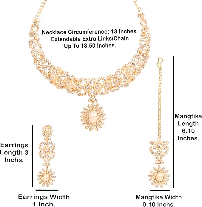 Touchstone Indian jewelry sets for women wedding gold kundan necklace traditional earrings tikka bollywood party style white crystal rhinestone guest gift bridal costume prom dainty accessories