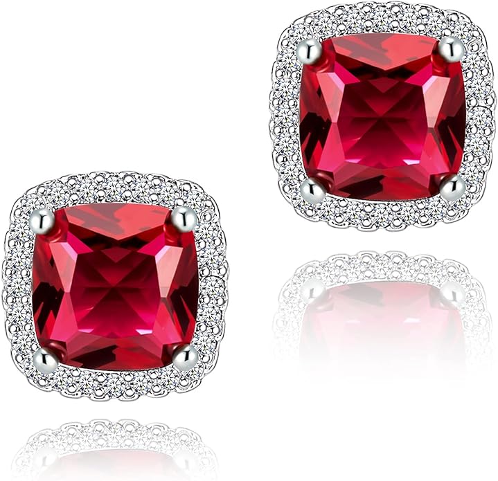 YOMELA Cubic Zirconia Earrings Studs, Halo CZ Birthstone Simulated Diamond Stud Earrings for Women