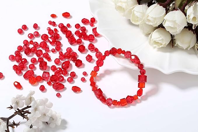 LAIDANLA 800PCS Glass Beads Red Color Crystal Beads Assorted Crystal Beads with Container Box for DIY Necklace Bracelet Earring Jewelry Making