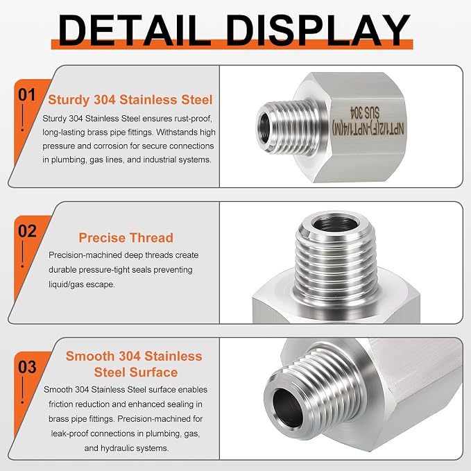 2 Pack 304 Stainless Steel FeMale to Male Adapters, Fluid Transfer, Home - Image 4