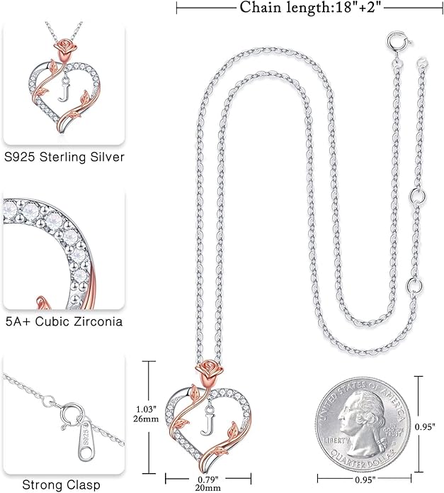 Iefil Valentines Day Gifts for Her - 925 Sterling Silver Heart Initial Necklace, Anniversary Birthday Gifts for Women, Jewelry Gift for Wife Girlfriend