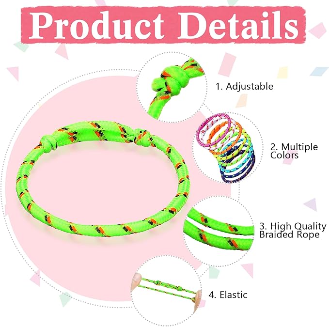 Remerry 168 Pcs Friendship Bracelets Adjustable Woven Rope Bracelets Bulk Valentine's Day Birthday Party Favors & Goodie Bag Stuffers, 8 Assorted Colors(Neon Colors)
