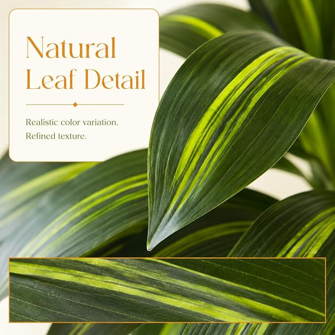 Artificial Dracaena Tree: 5FT Fake Plants Silk Faux Trees（Black Pot） | - Image 4