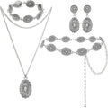 Haysandy 4 Pcs Turquoise Western Jewelry Sets for Women Bohemian Vintage Concho Necklace Classic Dangle Earrings Bracelet Belt