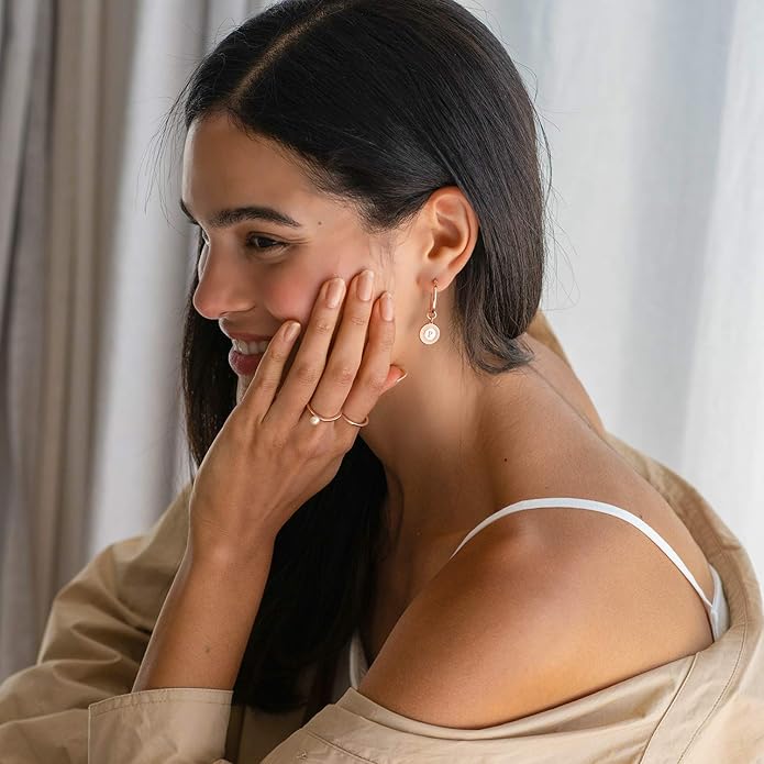MyNameNecklace Personalized Odeion Initial Round Disc Shape Charm Hoop Earrings in Sterling Silver 925/ Gold Plating- Classic Delicate Jewelry Gift
