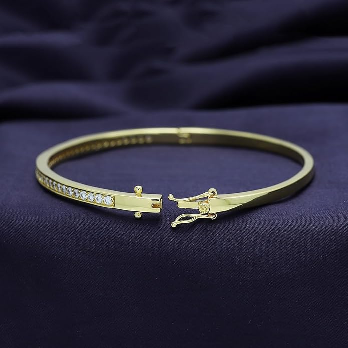 SAVEARTH DIAMONDS 3.3MM Bangle Classic Tennis Bracelet Round Lab Created Moissanite Bracelets for Brides in 18K Gold Plated Jewelry Gift for Her (Available in 6.5" or 7.5")