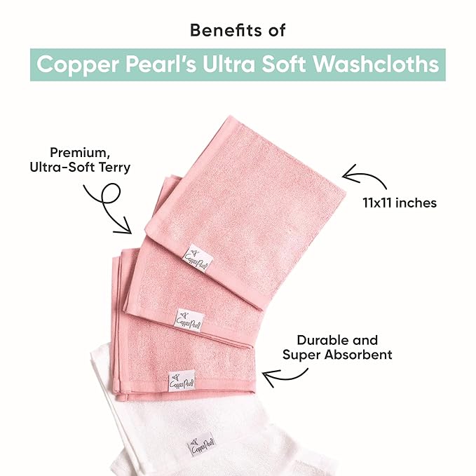 Copper Pearl 6 Ultra Soft Baby Bath Washcloths Premium Large Soft Haven 11" x 11" Towels