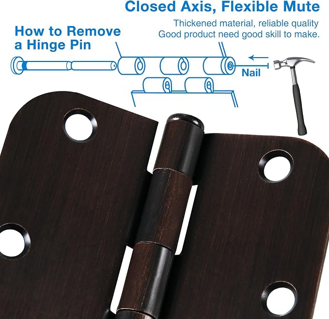 TDCHINGES Rounded Door Hinges 3.5" x 3 1/2" Oil Rubbed Bronze 5/8" 6 Pack | - Image 5