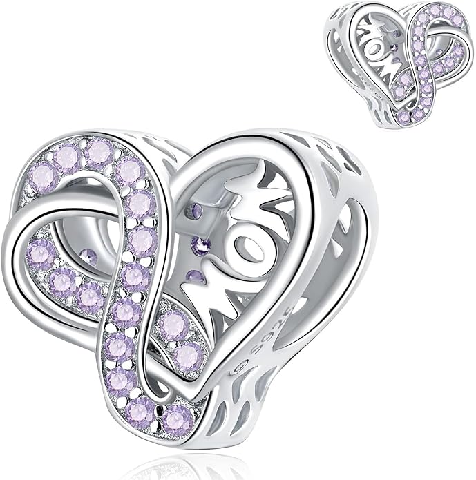 VOROCO 925 Sterling Silver mom Charm for Bracelets Necklaces pendant Charms,Infinity Love Heart Charms for Mother Birthday Christmas day Jewelry Gifts