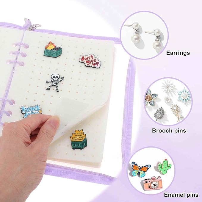 Pin Bag, Portable Pin Display Book, Ideal for Pins, Brooches Storage, Purple White