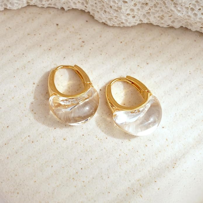 Acrylic Hoop Earrings Sterling Silver Lucite Clear Resin Rectangle Transparent Hoops for Women
