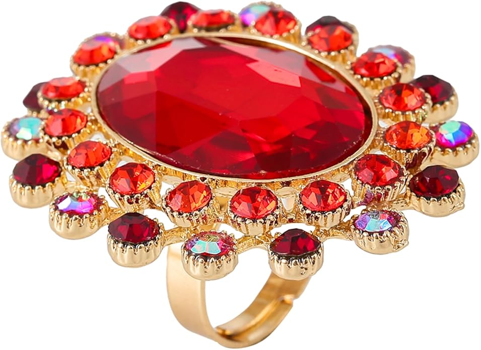PINK TOWN Vintage Rhinestone Glass Finger Rings,Fashion Crystal Adjustable Open Wrap Knuckle Ring Boho Big Oval Stackable Rings Statement Ring Engagement Wedding Cocktail Party Rings Jewelry