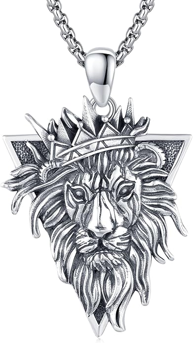 Cuoka Lion Necklace for Men Women S925 Sterling Silver King Retro Punk Gothic Hip Hop Rock Animal Lion Head Pendant Charm Jewelry Chain Necklace Viking Protection Amulet Necklaces