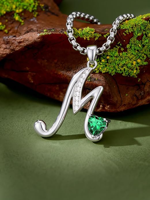 Valentines Day Gifts for Women Alphabet A to Z Initial Birthstone Pendant Necklaces for Women - 18k White Gold Plated Personalized Name Jewelry Valentine Mothers Day Birthday Gifts for Women Her Girlfriend