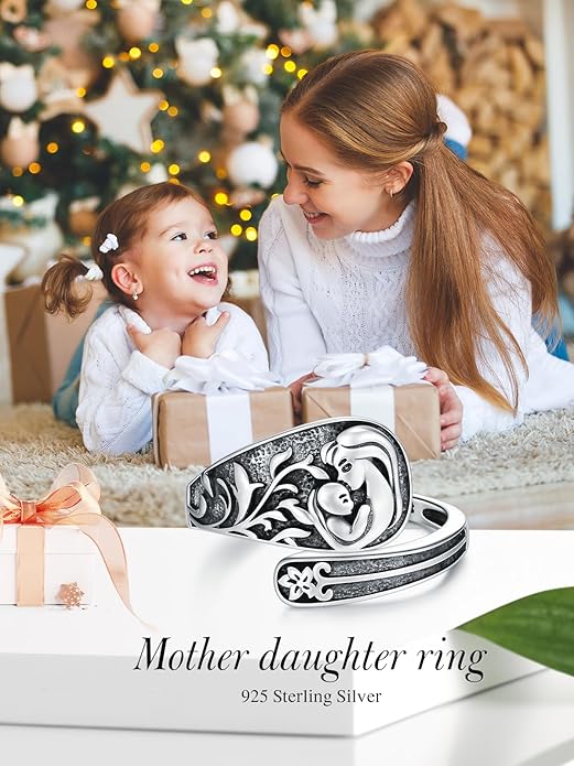 Midari Sun and Moon/Bee/Celtic/Life of Tree/Lotus Spoon Ring for Women 925 Sterling Silver Adjustable Ring Open Ring for Women Men Halloween Birthday Gift