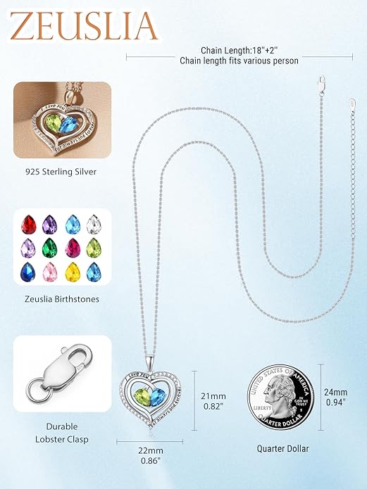 Valentine's Day Gifts for Wife 925 Sterling Silver Double Birthstone Pendant Necklaces I Love You for Always and Forever Necklace Anniversary Birthday Gifts for Wife Girlfriend Mom Her