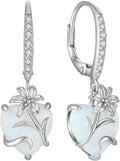 YL Heart Dangle Earrings for Women Sterling Silver Lily Flower Leverback Earrings Created Opal Flower Jewelry
