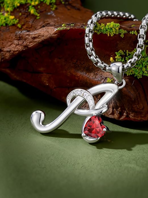 Valentines Day Gifts for Women Alphabet A to Z Initial Birthstone Pendant Necklaces for Women - 18k White Gold Plated Personalized Name Jewelry Valentine Mothers Day Birthday Gifts for Women Her Girlfriend