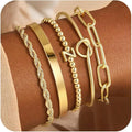 Turandoss Valentines Gifts for Her Girls, Dainty 5PCS 14K Gold Plated Initial A-Z Beaded Stretch Bracelet Chunky Gold Cuff Knot Twisted Rope Paperclip Bracelet Set Stack Jewelry Gifts for Women Girls