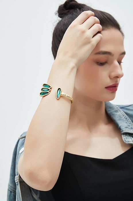 Gold Cuff Bracelet for Women Silver Beaded Bracelets Open Bangle Stackable Stretch Bead Bracelet Boho Jewelry Gifts for Wife Couple