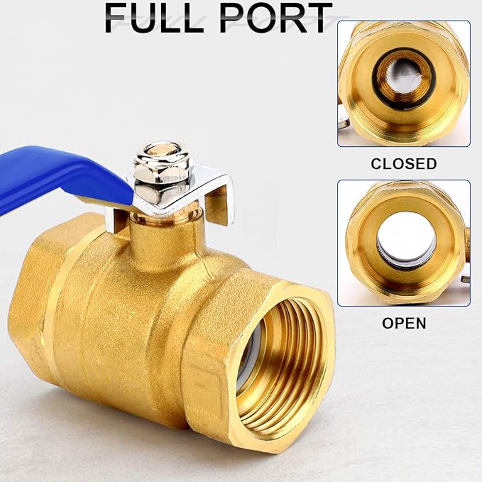 2 Pack 1/2" Full Port Ball Valve Brass， 1/2 Inch NPT Brass Valve，1/2" Female x - Image 4