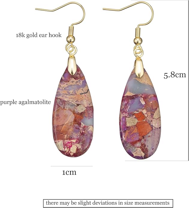 Boho Women Natural Stone Earrings Unique Healing Imperial Jasper Gemstone Energy Hypoallergenic Lightweight Dangle Drop Earrings Multiple Styles Earrings Jewelry for Birthday Party Gift