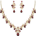 BriLove Women's Wedding Jewelery Set Leaf Flower Crystal Teardrop Marquise Cluster Pendant Necklace Dangle Earrings for Bridal Party