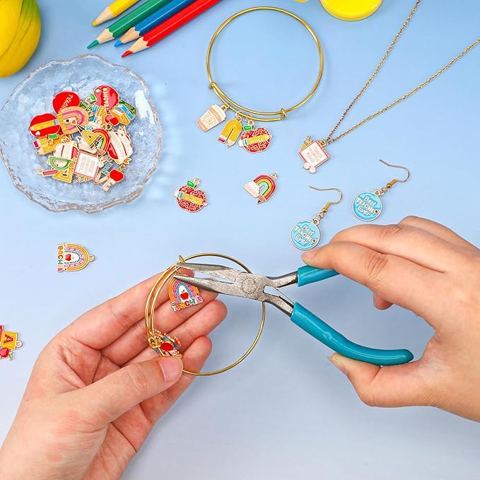 MARFOREVER Teacher Charms, 40Pcs/20 Pairs Student School Charms for Jewelry Making, Assorted Pencil Book Globe Enamel Charm Pendants for Bracelet Necklace Earrings Making Accessories
