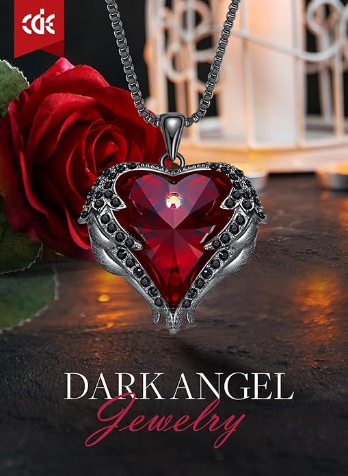 CDE Valentines Day Gifts for Women Angel Wings Necklace for Women with Birthstone, Love Heart Silver Tone/Gold Tone Pendant, Ideal Anniversary or Birthday Jewelry Gifts for Wife Girlfriend Her