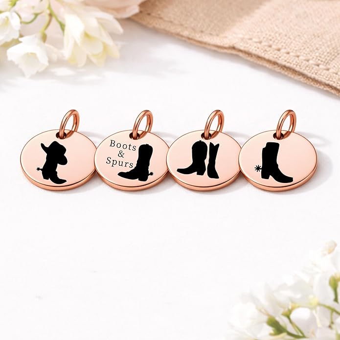 SM Design Western Charm Set of 4 – Stainless Steel Western Charms for Bracelets & Necklaces – Cowgirl, Ranch & Country Style Jewelry Charms – Western Gift for Women & Moms