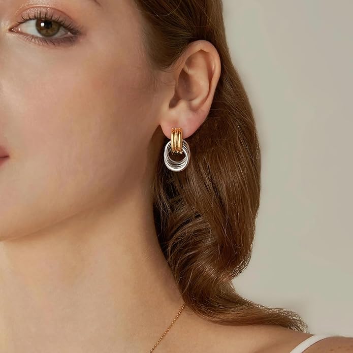 Stocking Stuffers for Women Chunky Gold Knot Dangle Drop Earrings Trendy Statement Earrings Hypoallergenic Lightweight Gold Jewelry Women Christmas Gifts