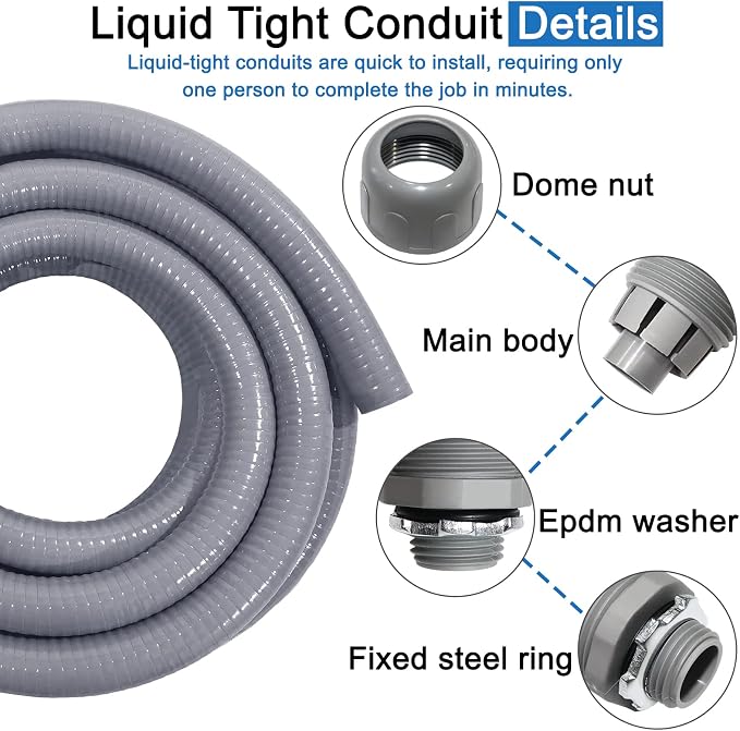 Liquid-Tight Conduit 50 ft 8 Pieces Connector Kit, Electrical Conduit 1/2 | - Image 5